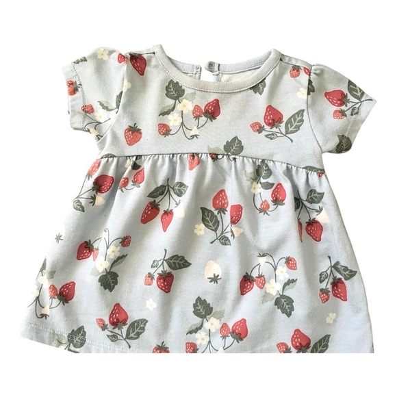 Garanimals Strawberry Print ruched light blue Baby Dress 3-6 Months short sleeve - Picture 2 of 7